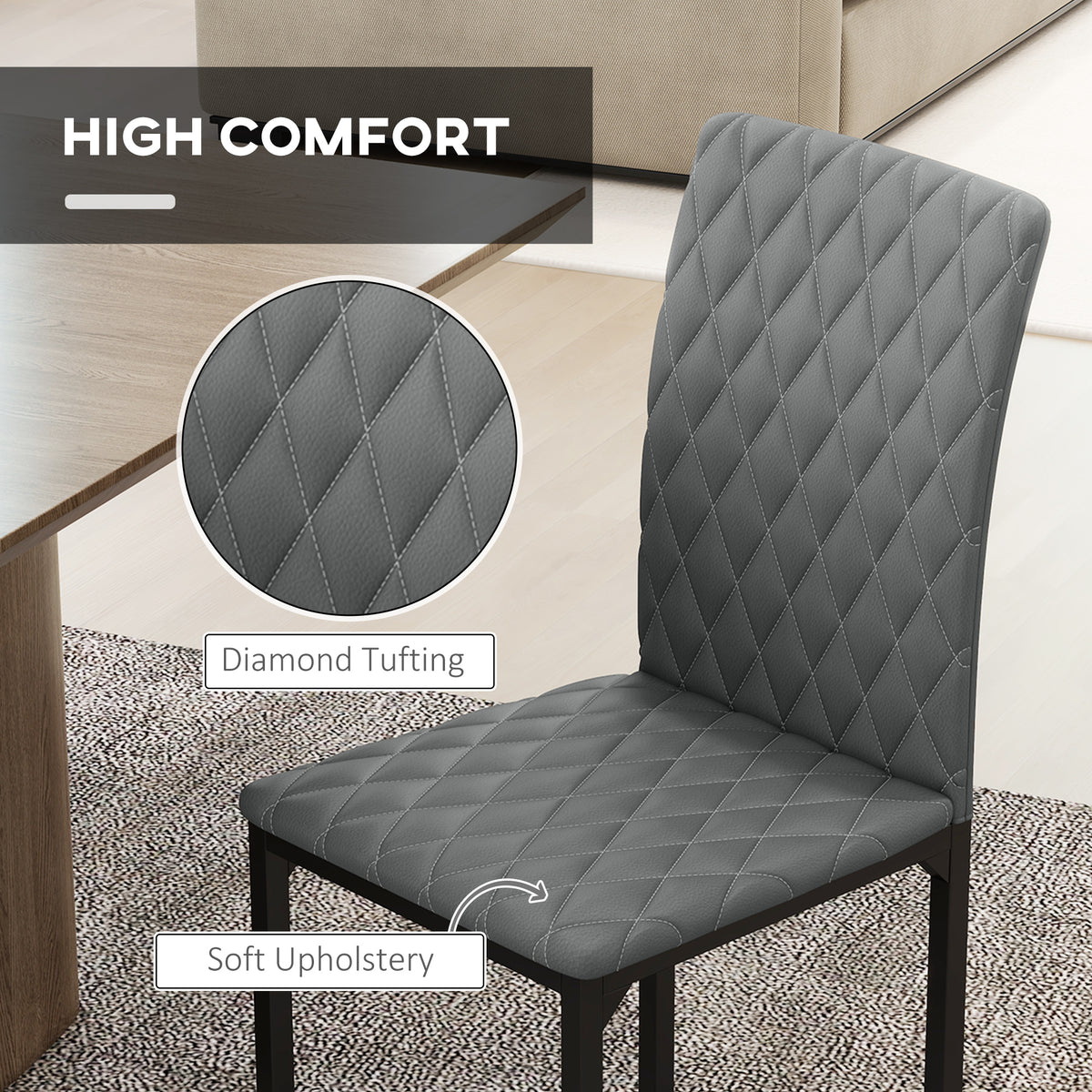 Set of 4 Modern Dining Chairs, Tufted High Back Side Chairs with Upholstered Seat, Steel Legs for Living Room, Kitchen