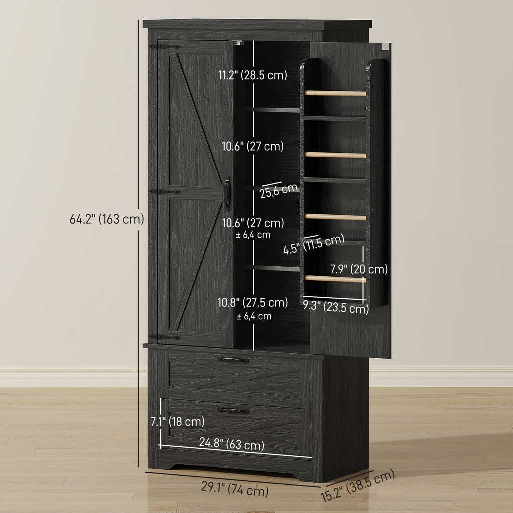 Farmhouse Kitchen Pantry Storage Cabinet, 64" Freestanding Kitchen Pantry Cabinet with Drawers, Distressed White