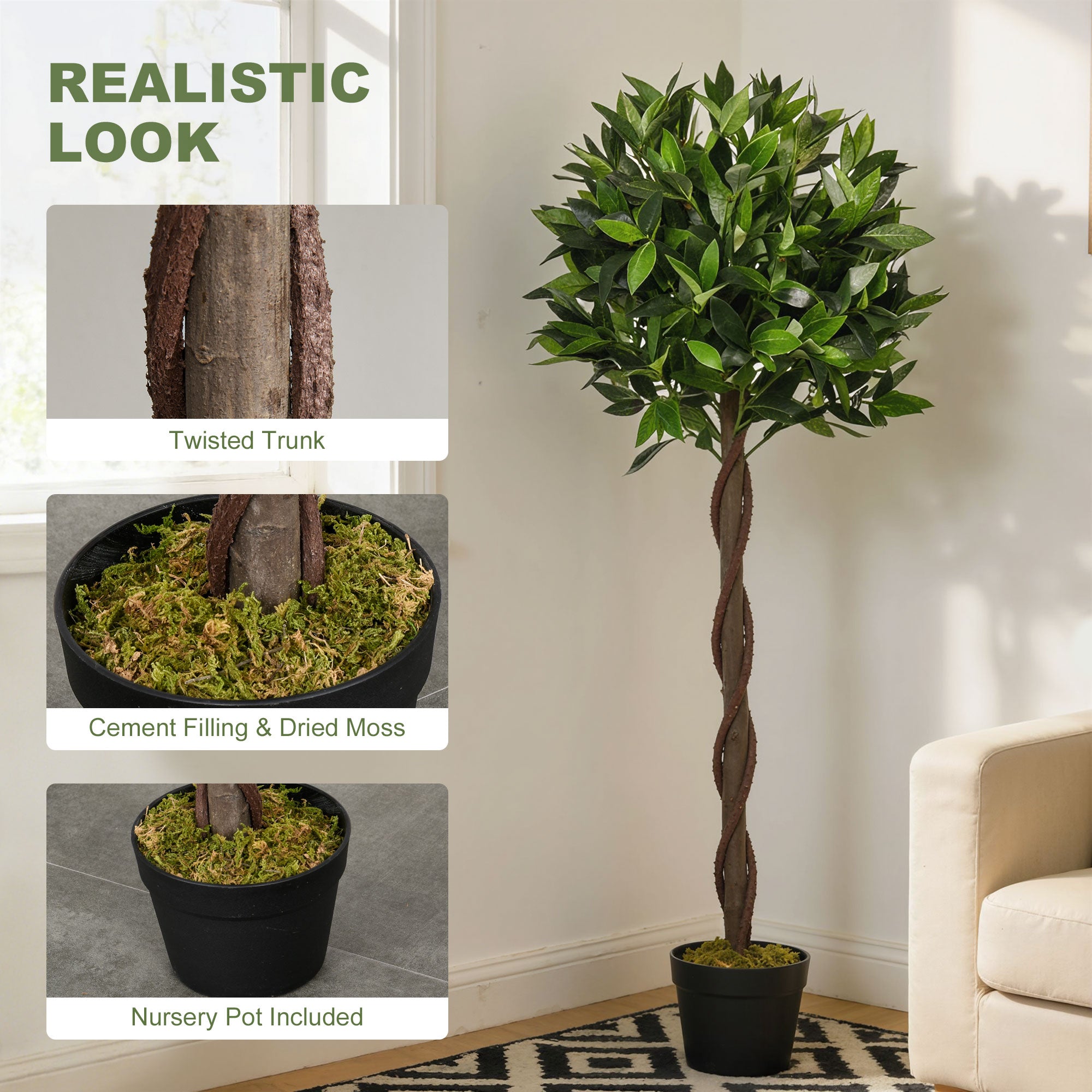3FT Artificial Laurel Tree Set of 2, Lifelike Fake Plant with 564 Leaves, Potted Fake Plant for Home Office Decor, Green