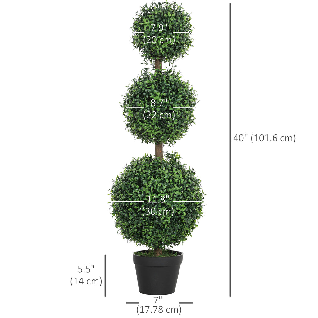 2 Pack 36.1" Artificial Trees, Boxwood Topiary Ball Trees with Pot for Indoor, Outdoor, Home Office, Living Room, Green