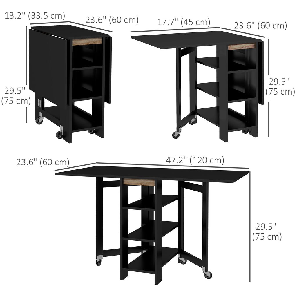 Folding Dining Table with Storage, Drop Leaf Kitchen Table for Small Spaces, White