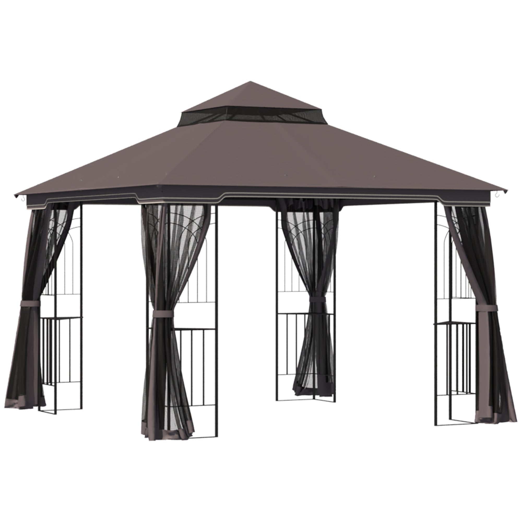 10'x10' ለስላሳ ገረብ ዘለዎ ፓቲዮ ጋዜቦ ብድርብ ደረጃ ገረብ፣ መረብ መጋረጃታት፣ መርኣዪ መደርደሪታት፣ ላዕላይ መንጠቆታት፣ ቡን