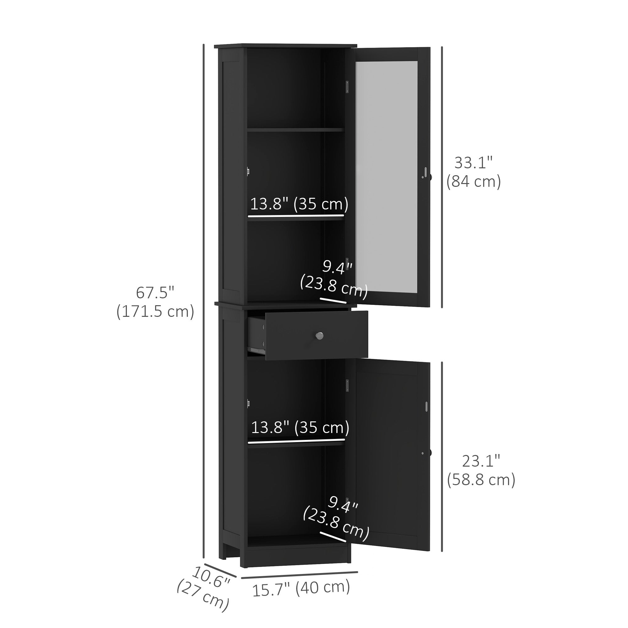 Tall Bathroom Cabinet, Bathroom Storage Cabinet with Drawers, 2 Doors and Adjustable Shelves, White