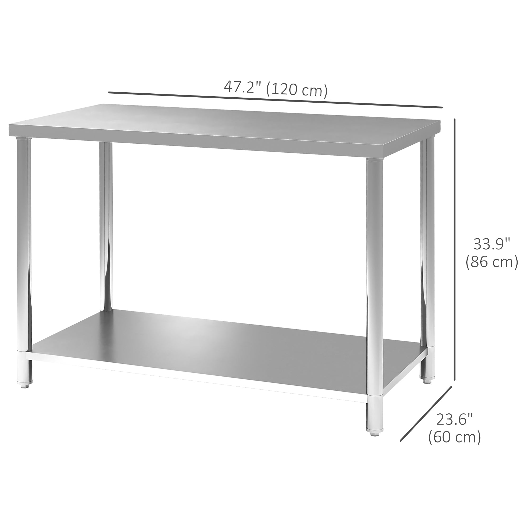 ስታይንሌስ ስቲል ስራሕ ጣውላ፡ 35 x 24 x 34 ኢንች፡ ብርቱዕ ስራሕ ዝበሃል ጣውላ ምስ መደርደሪ፡ ንኽሽና ንጋራዥ ዝጠቅም ስራሕ ጣውላ