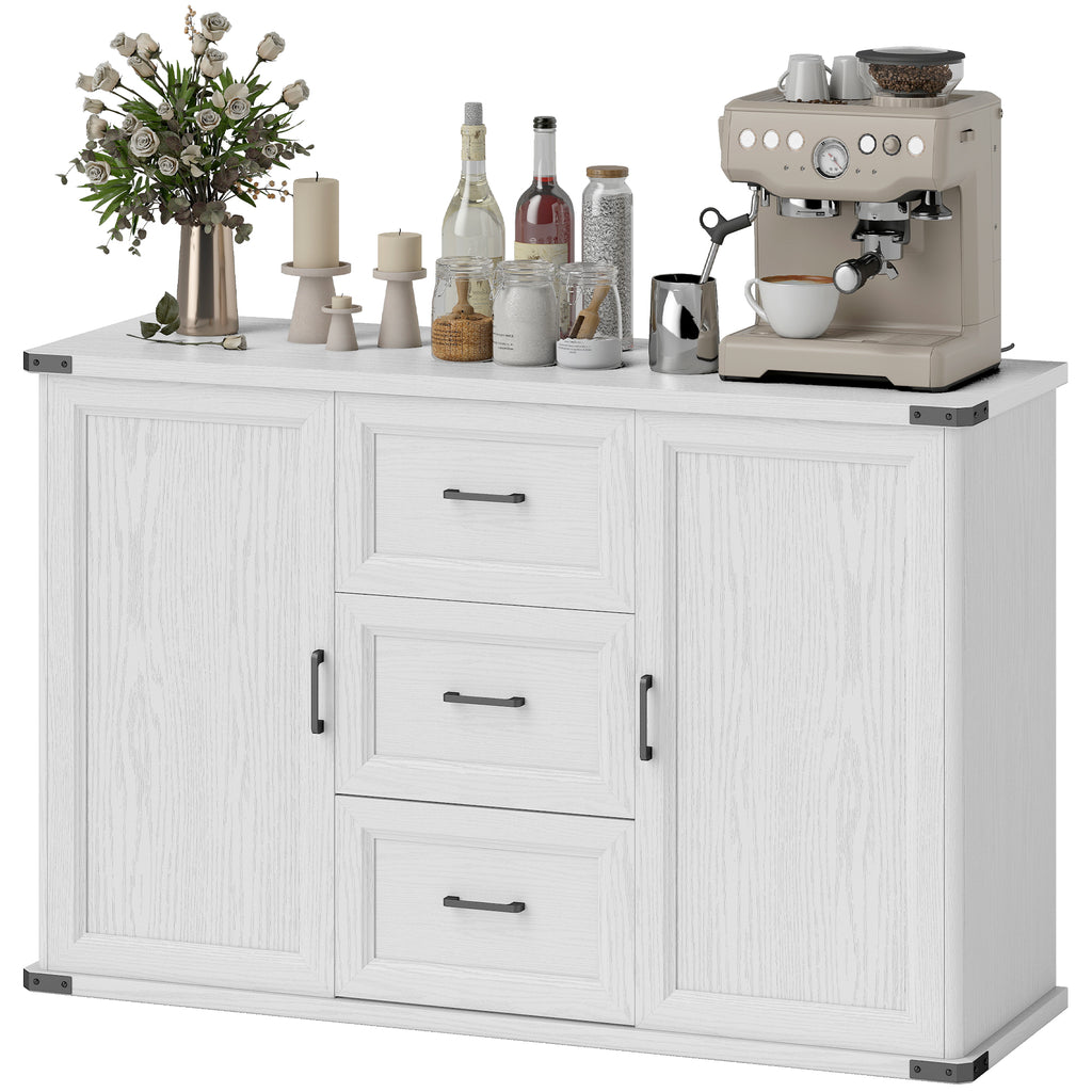 Sideboard with 3 Drawers and 2 Doors, 47" Buffet Cabinet with Adjustable Shelves for Kitchen, Black Wood Grain