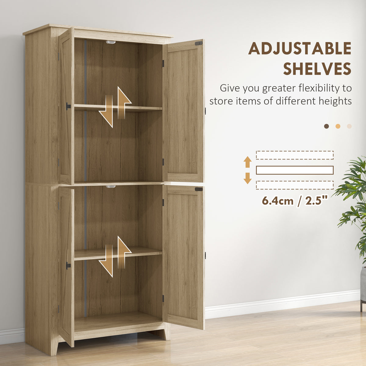 72" Freestanding Storage Cabinet, Kitchen Pantry Cabinet with Doors and Shelves for Dining Room, Natural