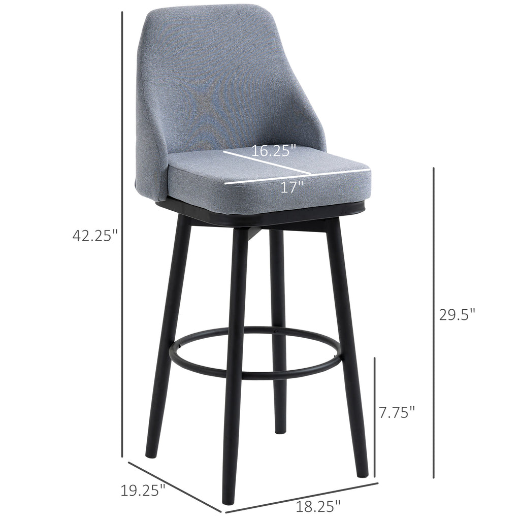 Extra Tall Bar Stools Set of 2, Modern 360° Swivel Barstools, Dining Room Chairs with Steel Legs Footrest, Light Grey