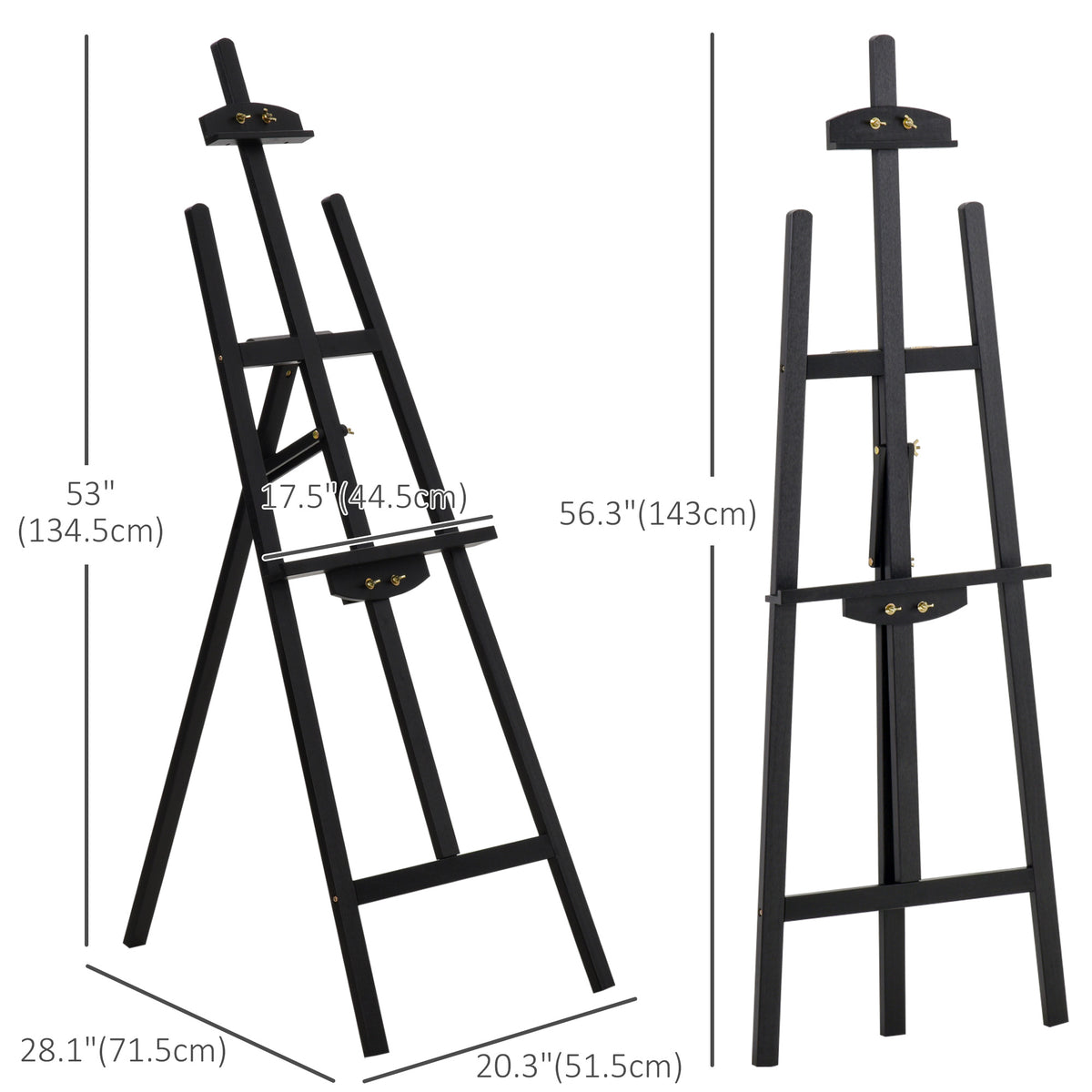 55" Pine Wood Painting Easel Stand, Adjustable Folding Art Easel, Tilts up to 75° for Adults, Begginners and Students, Black