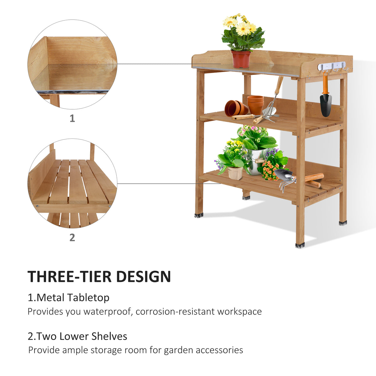 ብተፈጥሮ ዝተሰርሐ ናይ ደገ ኣታኽልቲ ዕንጨይቲ መስርሕ ቤንች ሰሌዳ ስራሕ መሳርሒ መደርደሪ መደርደሪ ምስ ሆክስ