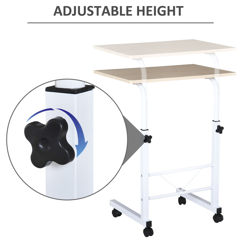 Mobile Standing Desk with Adjustable Height, 23.5 inch Stand Up Desk with Wheels, Natural Wood