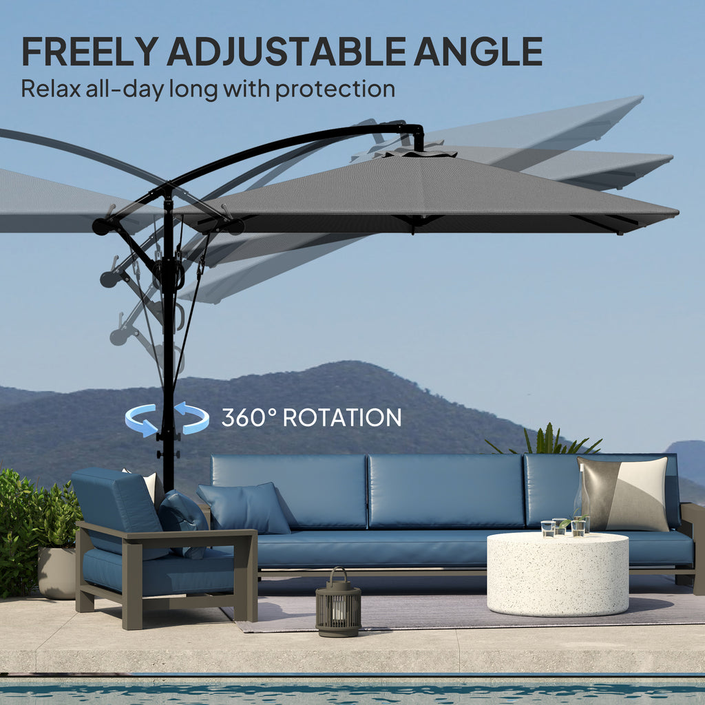 Patio Offset Umbrella UPF 50+ UV Protection, Crank Parasol with Base, Cover & Wind Securing, Khaki