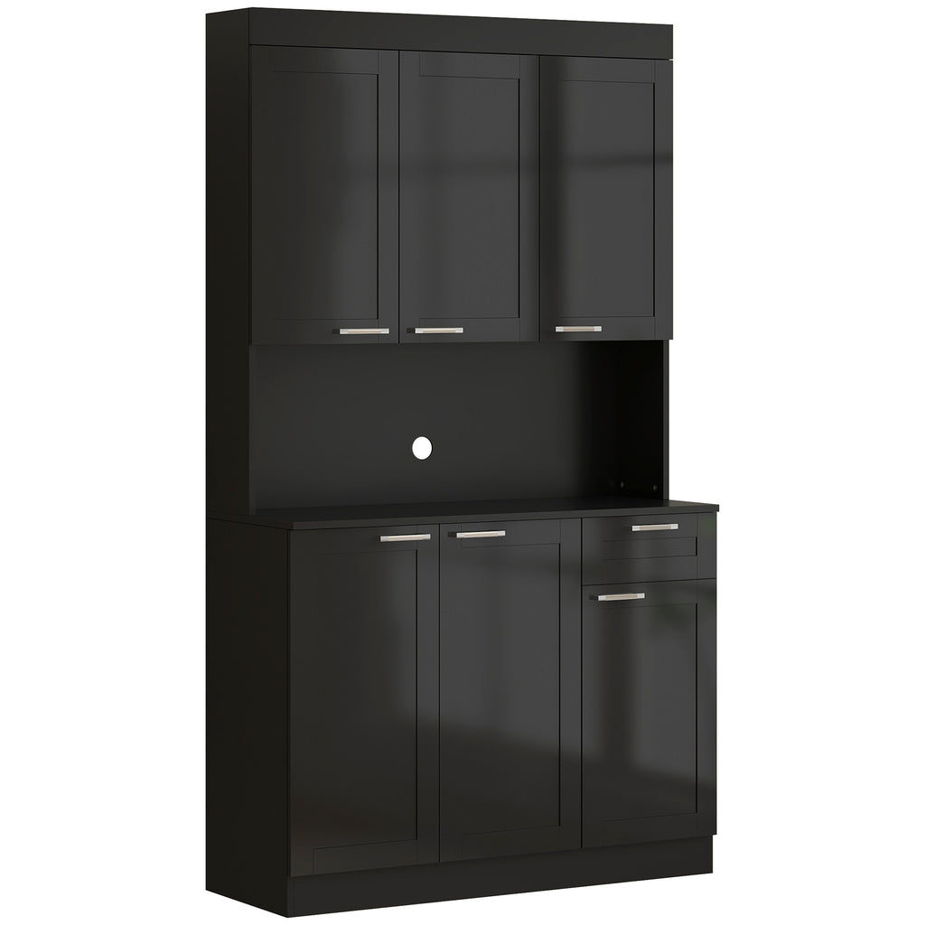 71" Kitchen Pantry Storage Cabinet, Storage Buffet with Hutch, Adjustable Shelves for Living Room, High Gloss Black