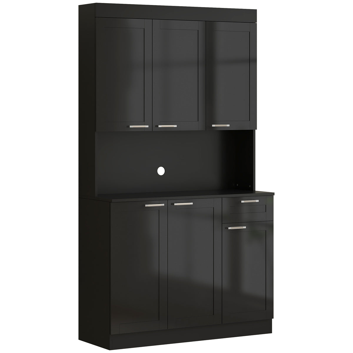71" Kitchen Pantry Storage Cabinet, Storage Buffet with Hutch, Adjustable Shelves for Living Room, High Gloss Black