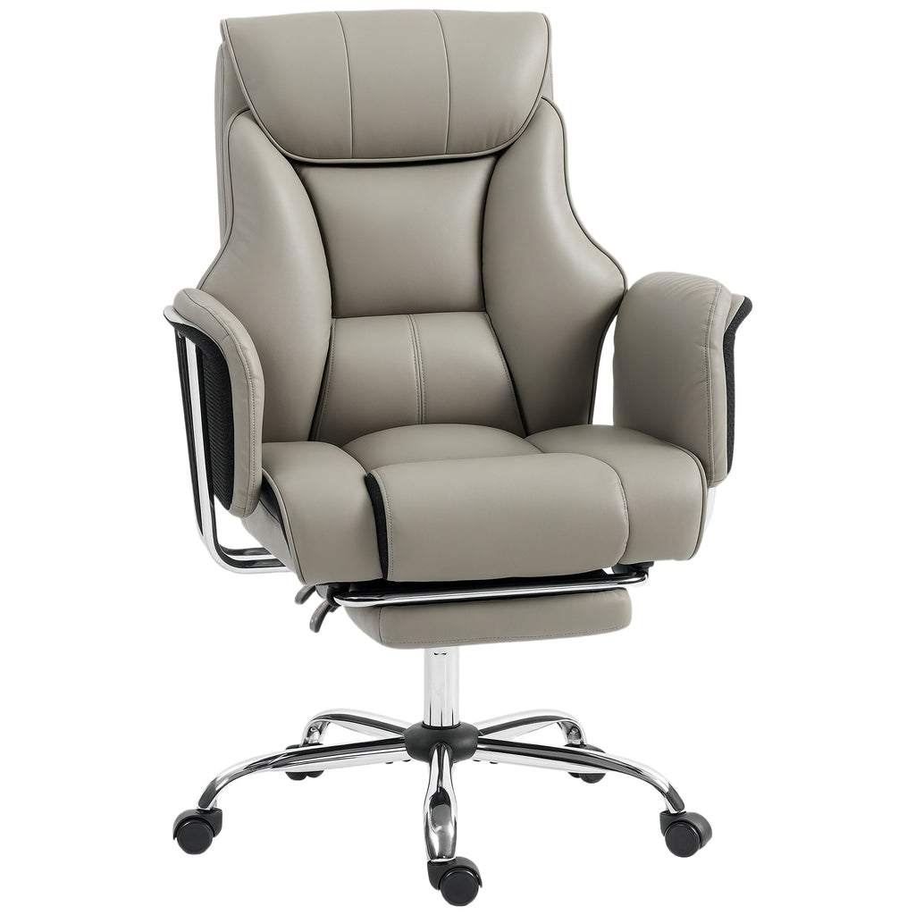 Reclining Office Chair, Overstuffed Executive Desk Chair with High Back, PU Leather, Footrest, Swivel Wheels, Black