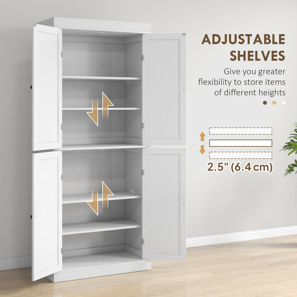 72.5" Freestanding Kitchen Pantry Cabinet with 4 Doors, Black