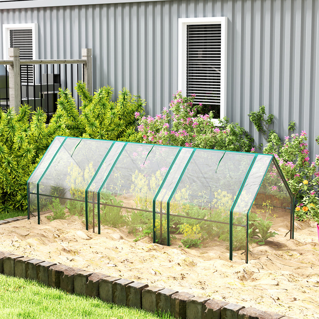 Portable Mini Greenhouse Tunnel Growing Tent Plants Flower Warm House w/ Zippered Roll-up Doors, Clear