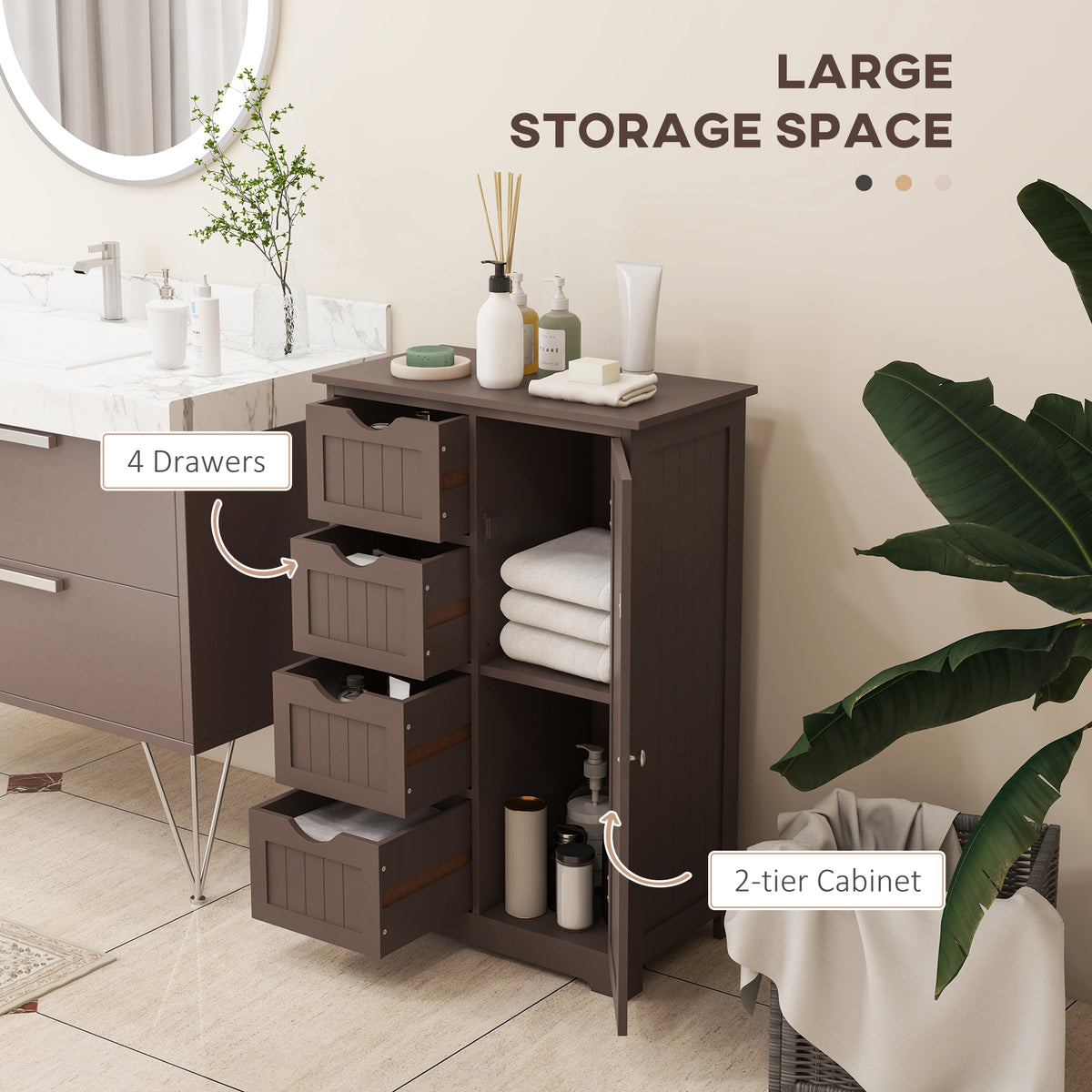 Bathroom Storage Cabinet, Floor Cabinet with Adjustable Shelf and 4 Drawers, Side Cabinet for Washroom, White