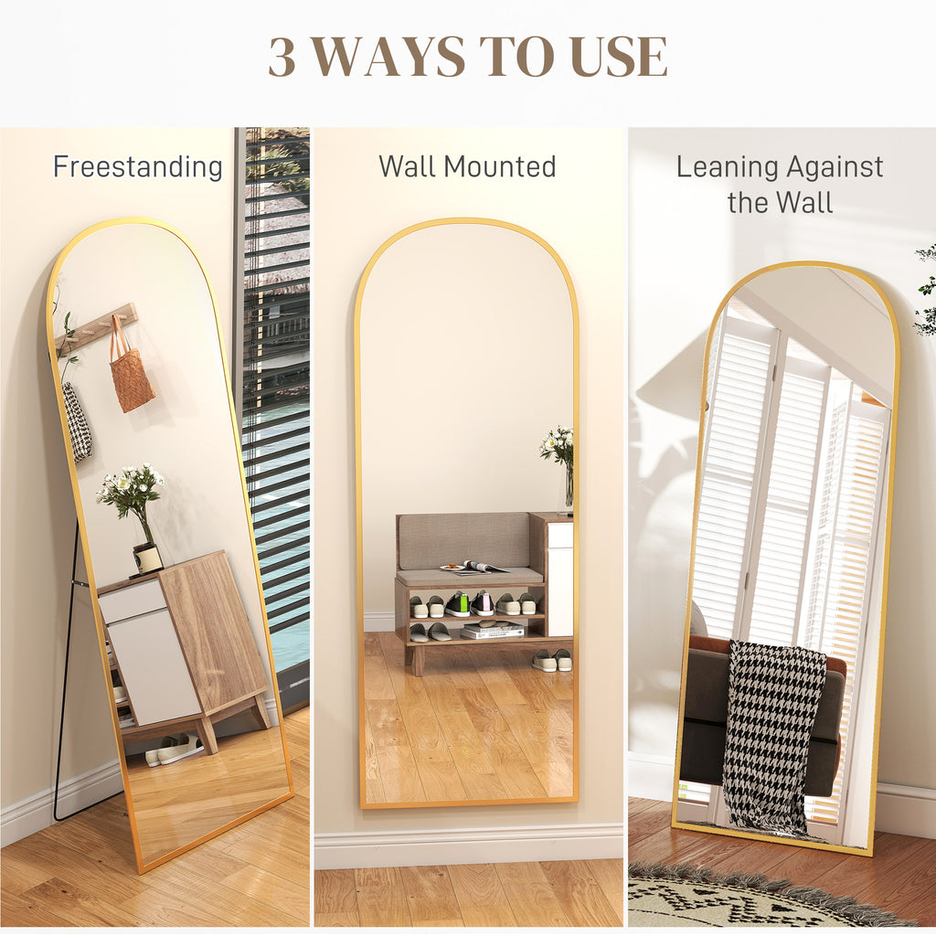Arched Standing Mirror, 64" x 20" Full Length Mirror, Free Standing or Wall Mounted for Living Room, Bedroom, Gold