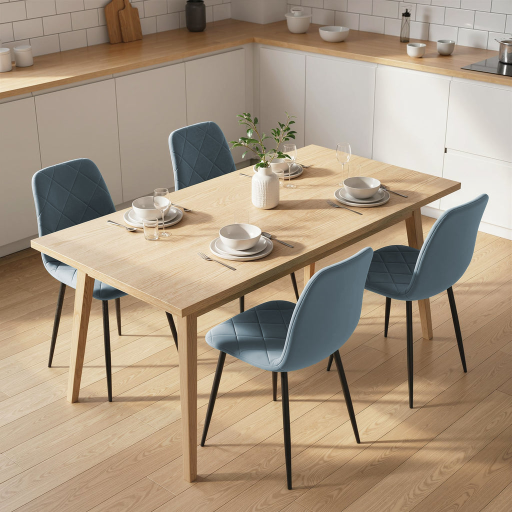 Dining Chairs Set of 4, Upholstered Dining Room Chairs with Steel Legs, Modern Kitchen Chair for Dining Room, Light Blue