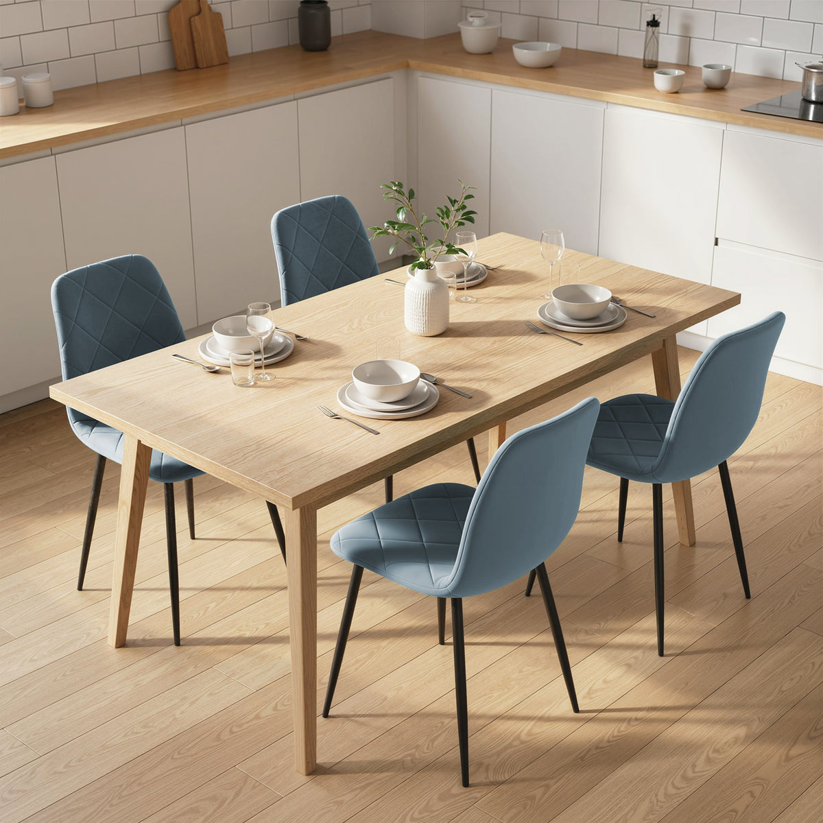 Dining Chairs Set of 4, Upholstered Dining Room Chairs with Steel Legs, Modern Kitchen Chair for Dining Room, Light Blue