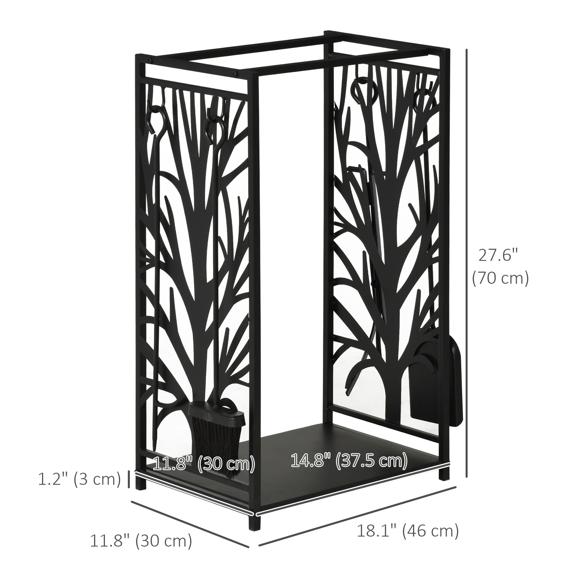 18.1" x 11.8" x 27.6" Firewood Rack with 4 Tools, Log Holder for Fireplace, Outdoor Indoor Wood Storage Stacker, Black