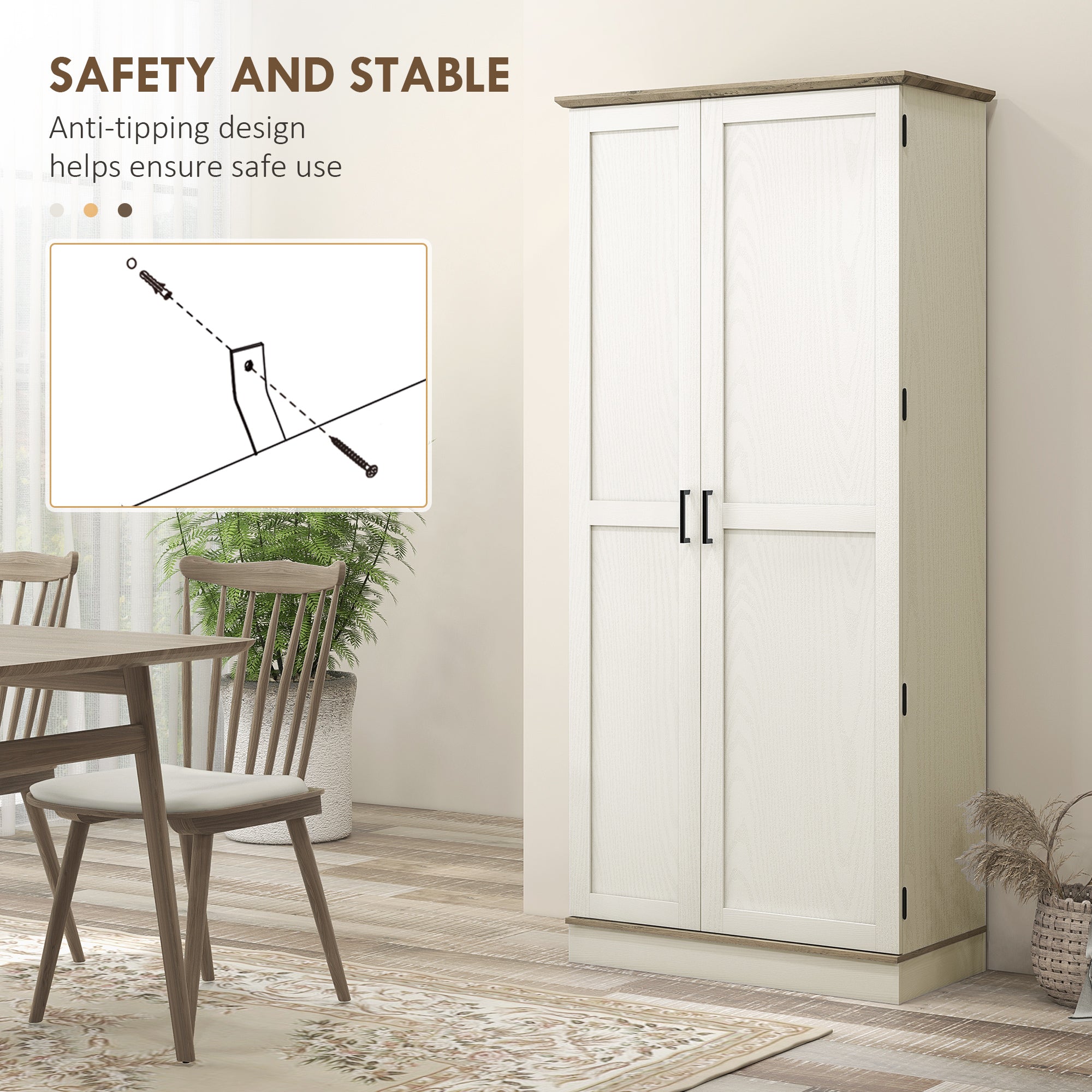 70" Tall Kitchen Pantry Cabinet with Door Shelves and Adjustable Shelves, Cream White