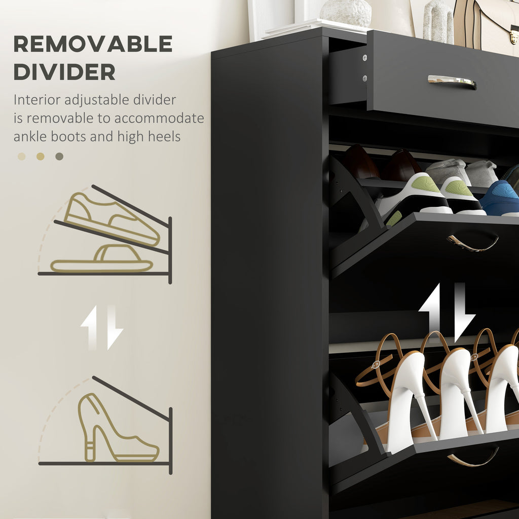 Narrow Shoe Storage with 2 Flip Drawers and Adjustable Shelves Shoe Cabinet Organizer for 12 Pairs of Shoes, White