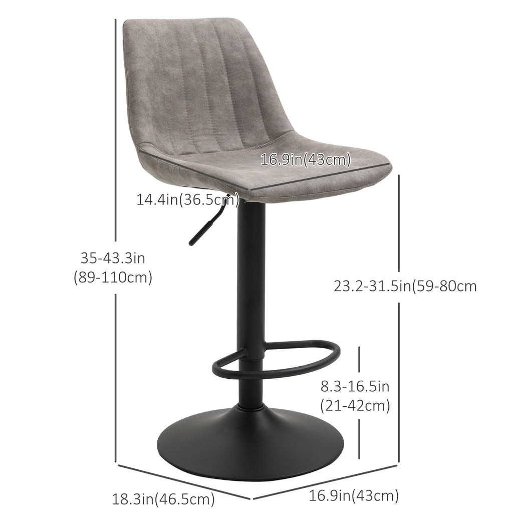 Adjustable Bar Stools Set of 2, Leathaire Swivel Barstools with Back and Footrest, Upholstered Bar Chairs for Kitchen, Dining Room, Home Pub, Brown