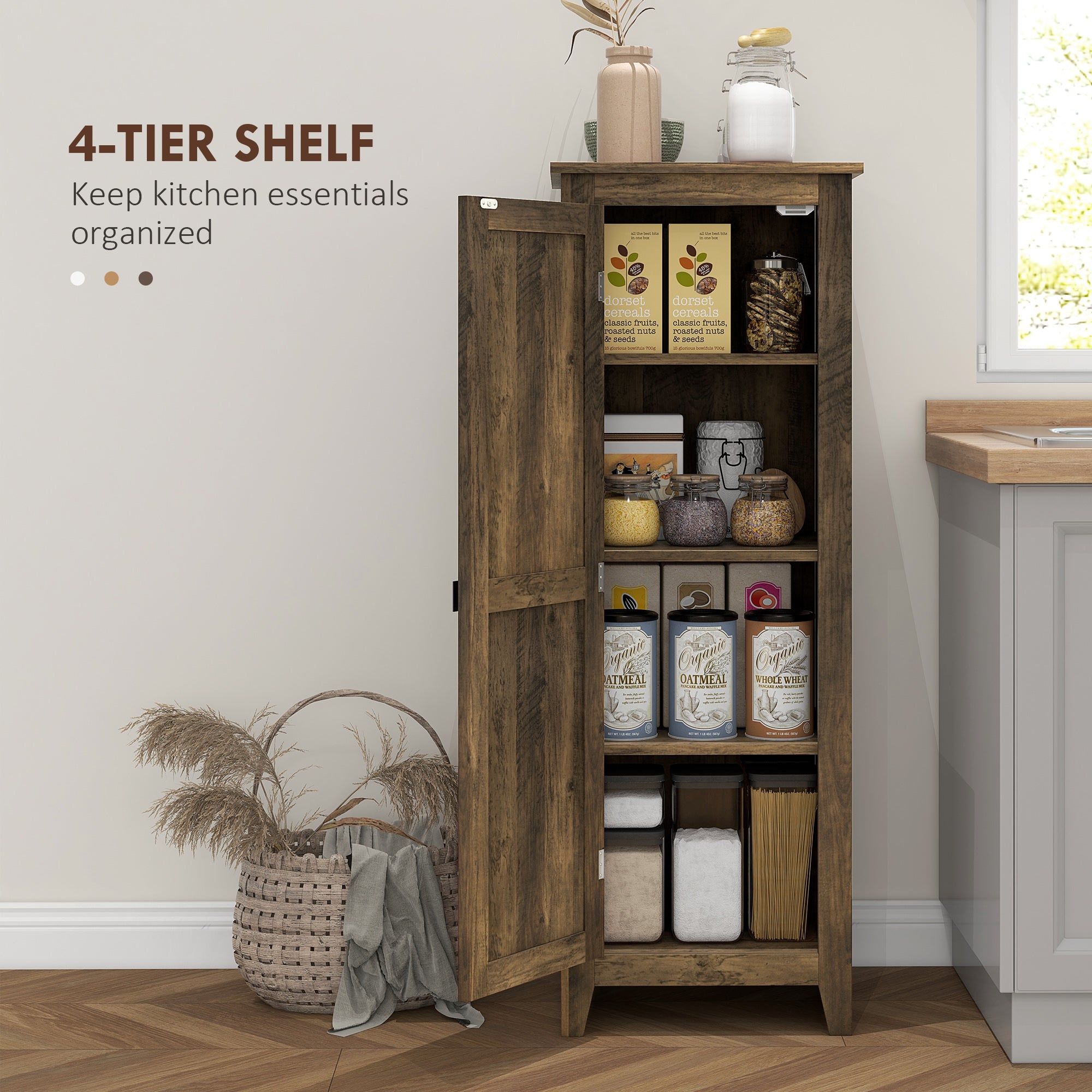 48" Farmhouse Kitchen Pantry Storage Cabinet with Barn Door, Kitchen Pantry Cabinet with Adjustable Shelves, White