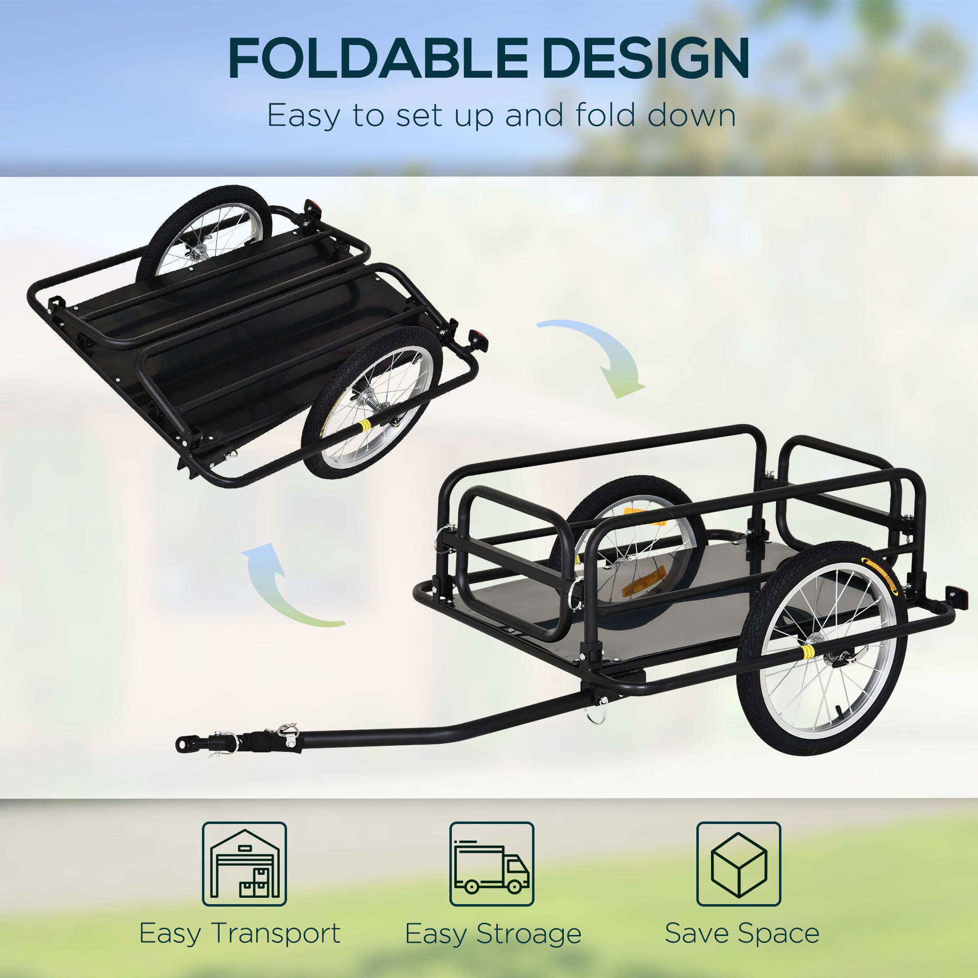 Aosom Folding Bicycle Cargo Trailer Utility Bike Cart Travel Luggage Carrier Garden Patio Tool New, Black