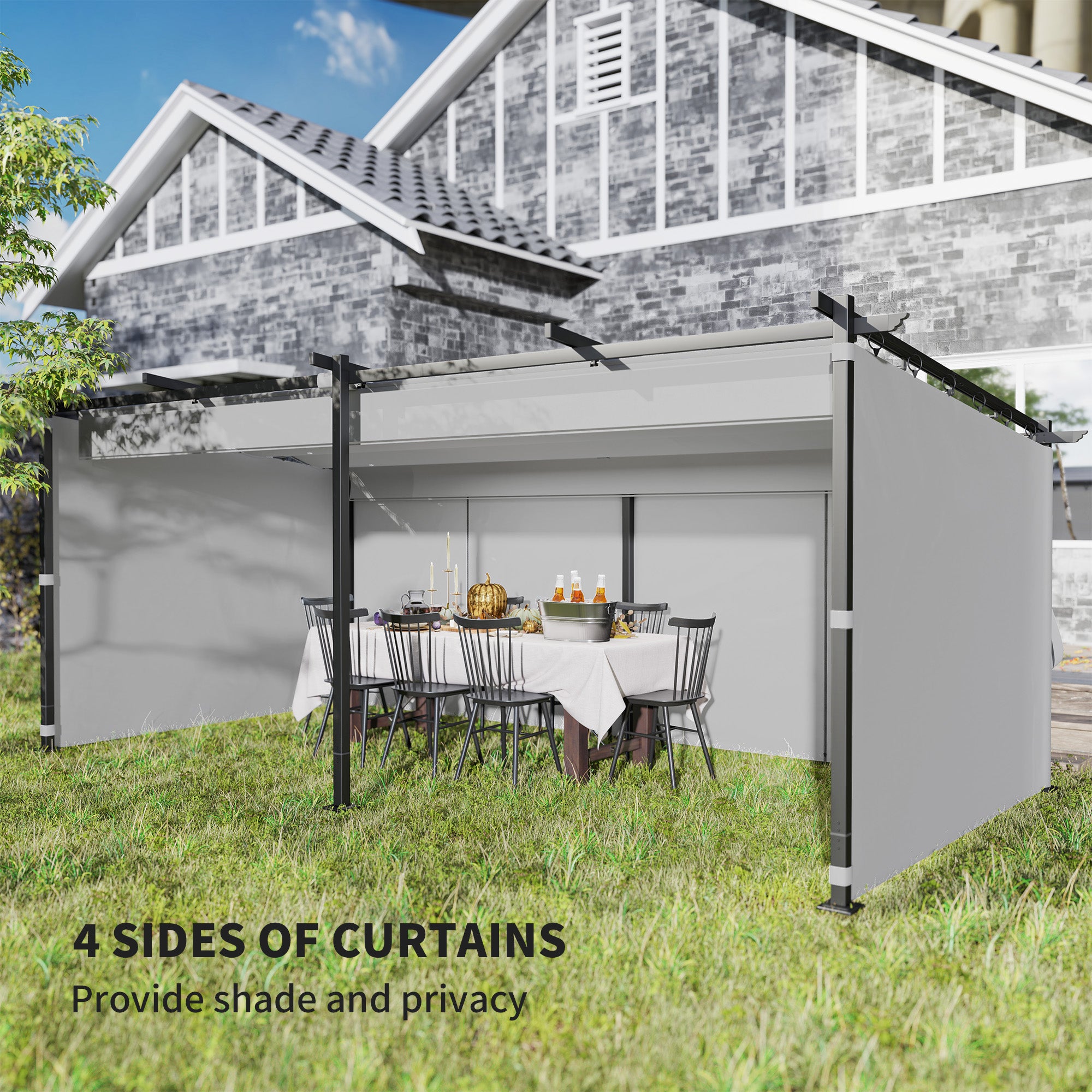10' x 20' Metal Retractable Pergola Canopy with Sidewalls, Outdoor Gazebo UPF30+ Sun Shade Shelter for Garden, Deck