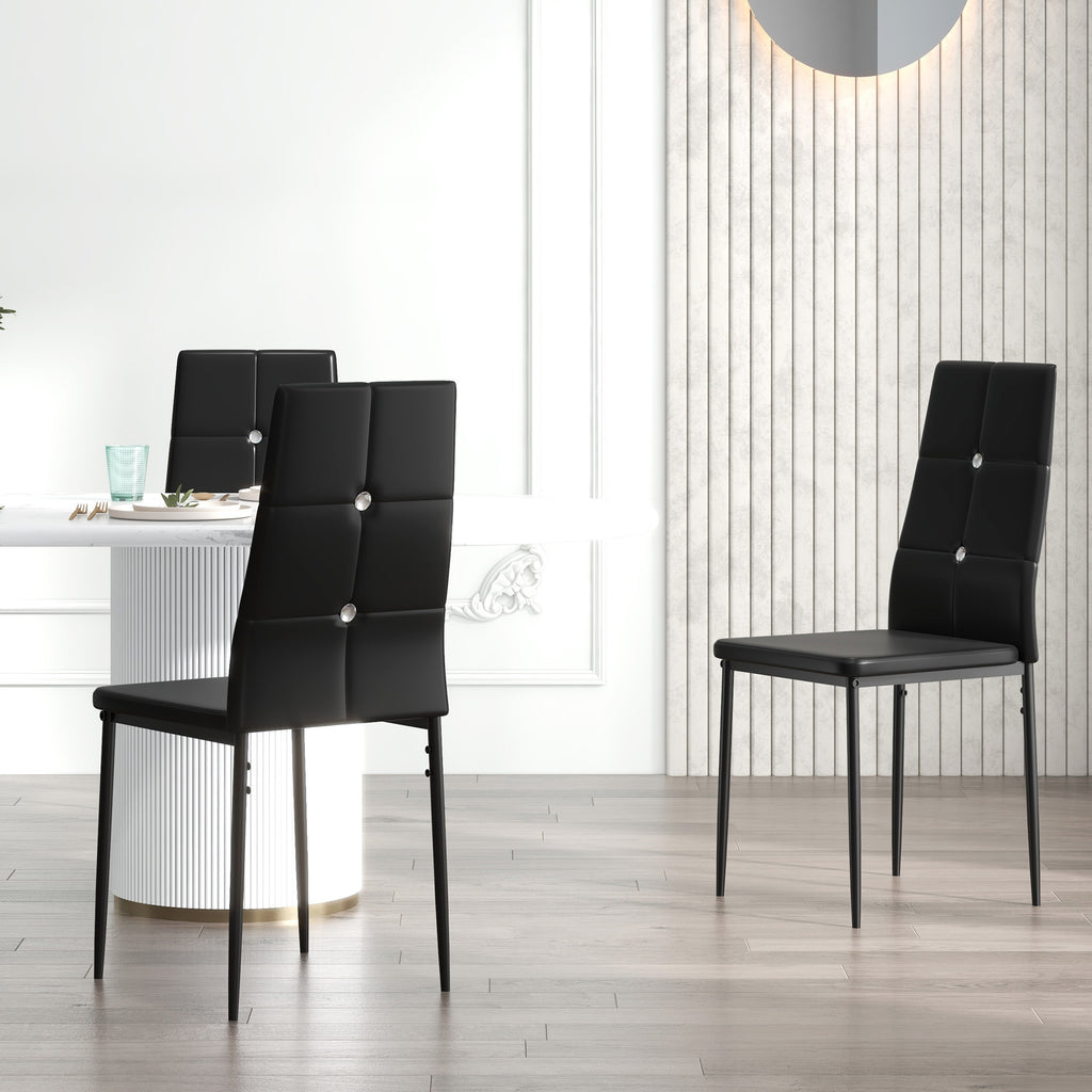 Set of 6 Button Tufted Back Side Chairs with Upholstered Seat, Steel Legs for Living Room, Kitchen, Bedroom, Black