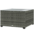 24.4" Patio Wicker Coffee Table, PE Rattan Outdoor Side Table with Tempered Glass Top, Light Grey