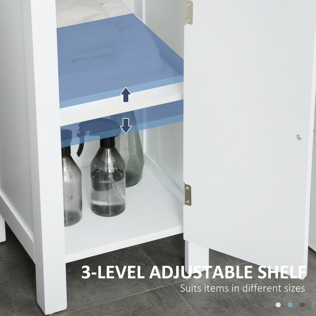 Bathroom Cabinet, Freestanding Linen Cabinet with Open Shelves, 13.8" x 11.8" x 62.4", White