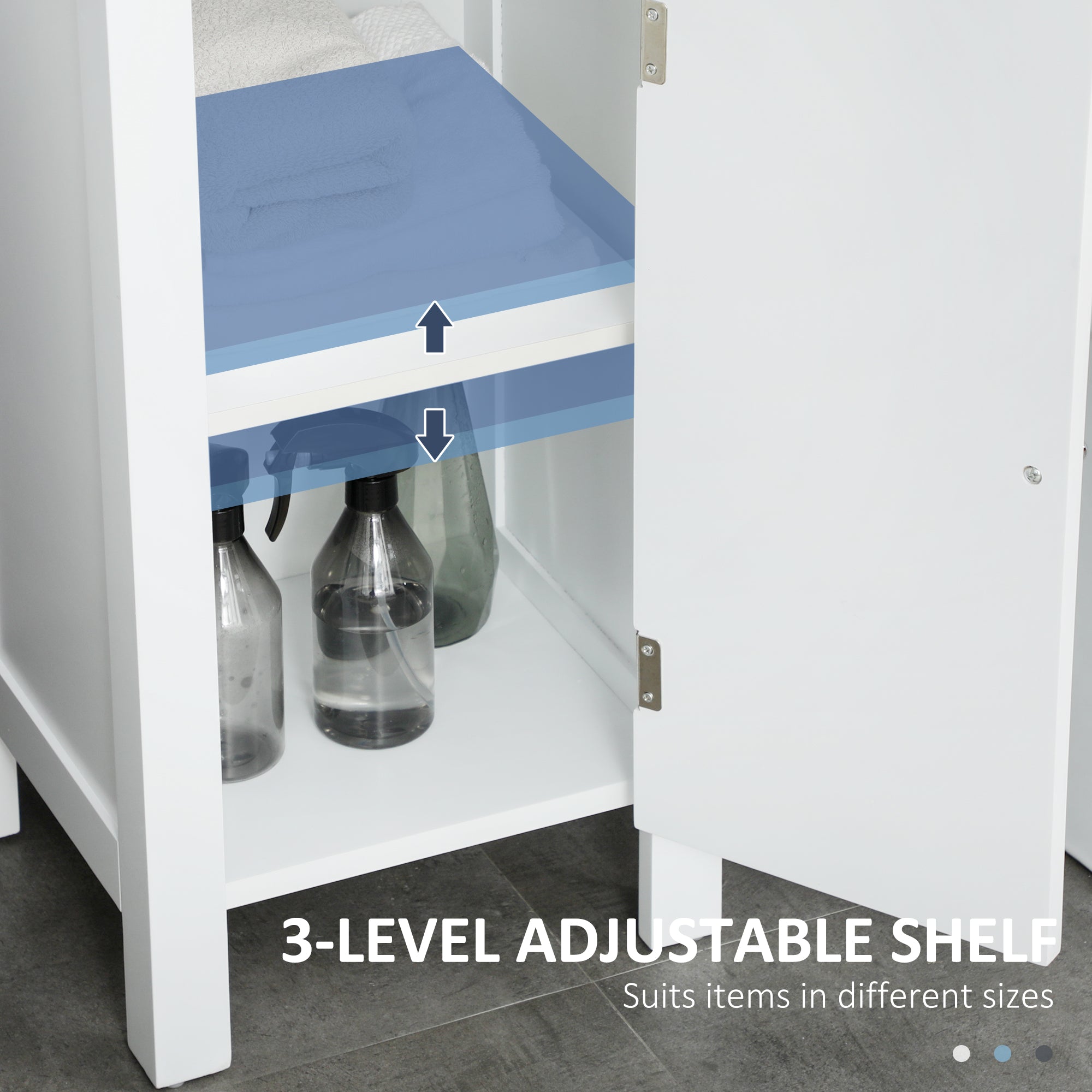Bathroom Cabinet, Freestanding Linen Cabinet with Open Shelves, 13.8" x 11.8" x 62.4", White