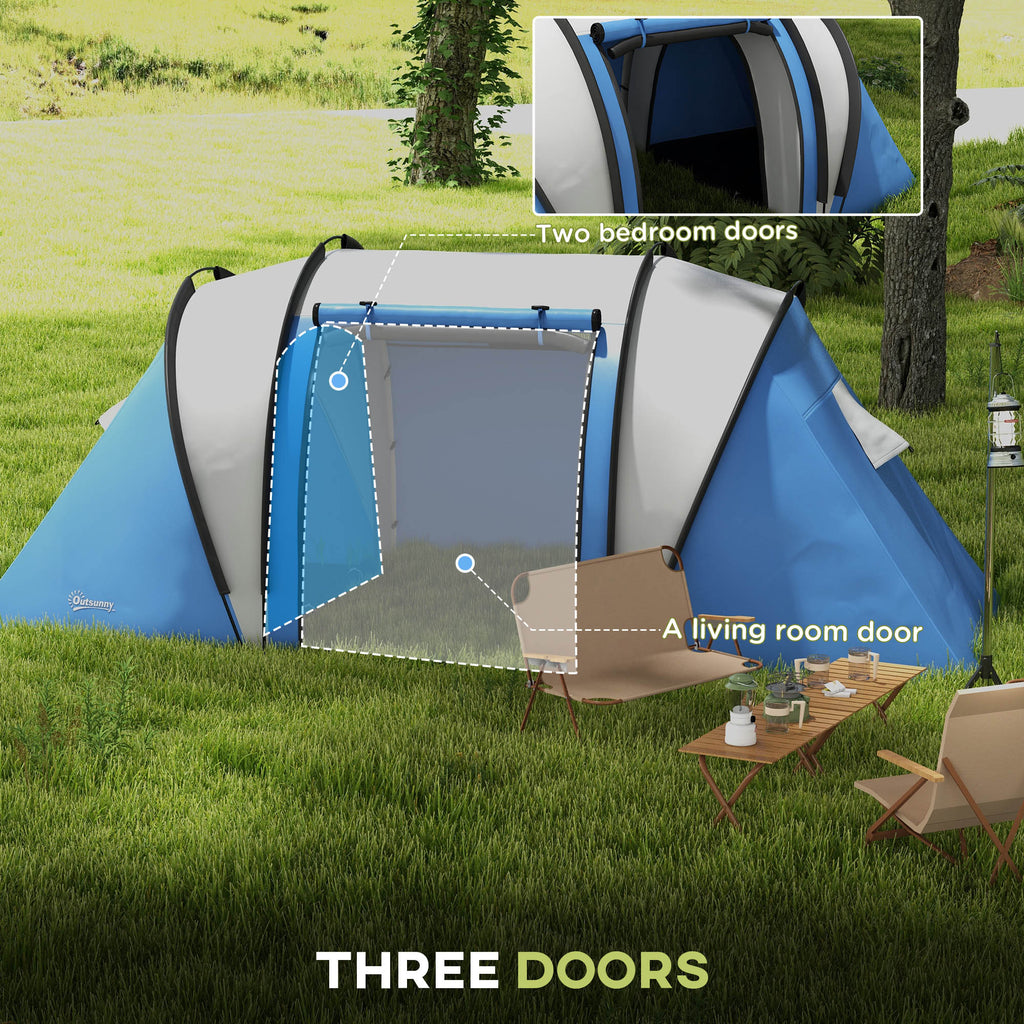 Camping Tent with 2 Bedrooms and Living Area, 3000mm Waterproof Family Tent, for Fishing Hiking Festival, Grey