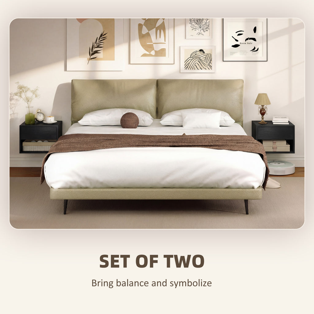 Floating Nightstand Set of 2, Wall Mounted Bedside Table with Drawer for Bedroom, White