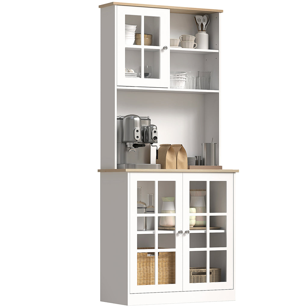 Kitchen Buffet with Hutch, Storage Pantry with 3 Cabinets, 2 Open Shelves and Large Countertop, Black