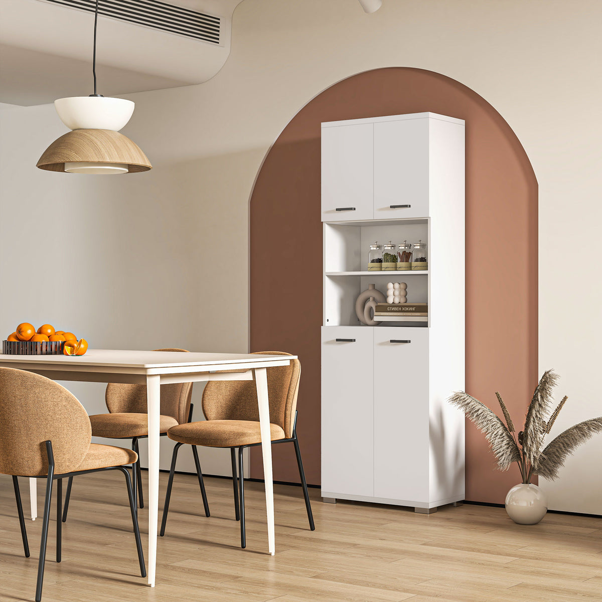 Bathroom Cabinet, Freestanding Linen Cabinet with Open Shelves and Cupboards, 23.6"x13.2"x72", White