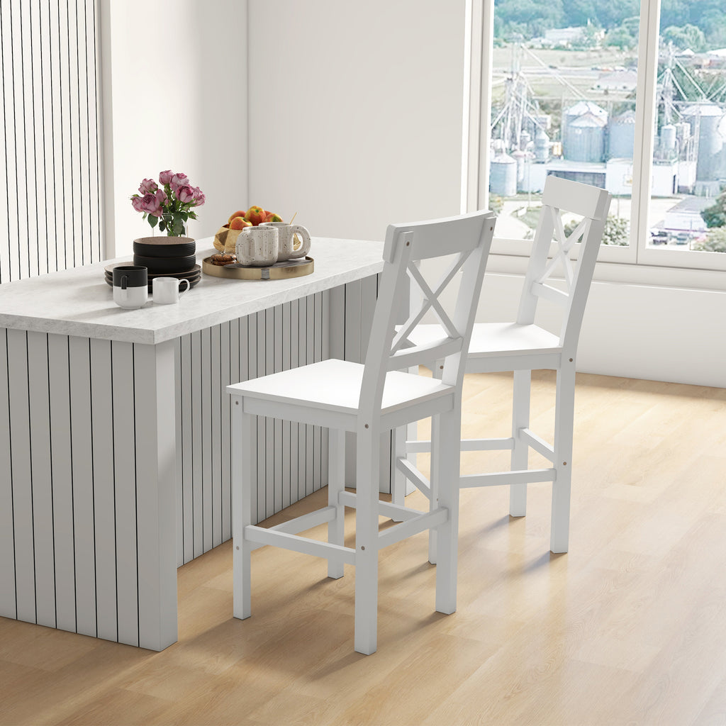 Counter Height Stools Set of 2, Farmhouse Bar Stools with Backs, Solid Wood Counter Stools for Kitchen Island