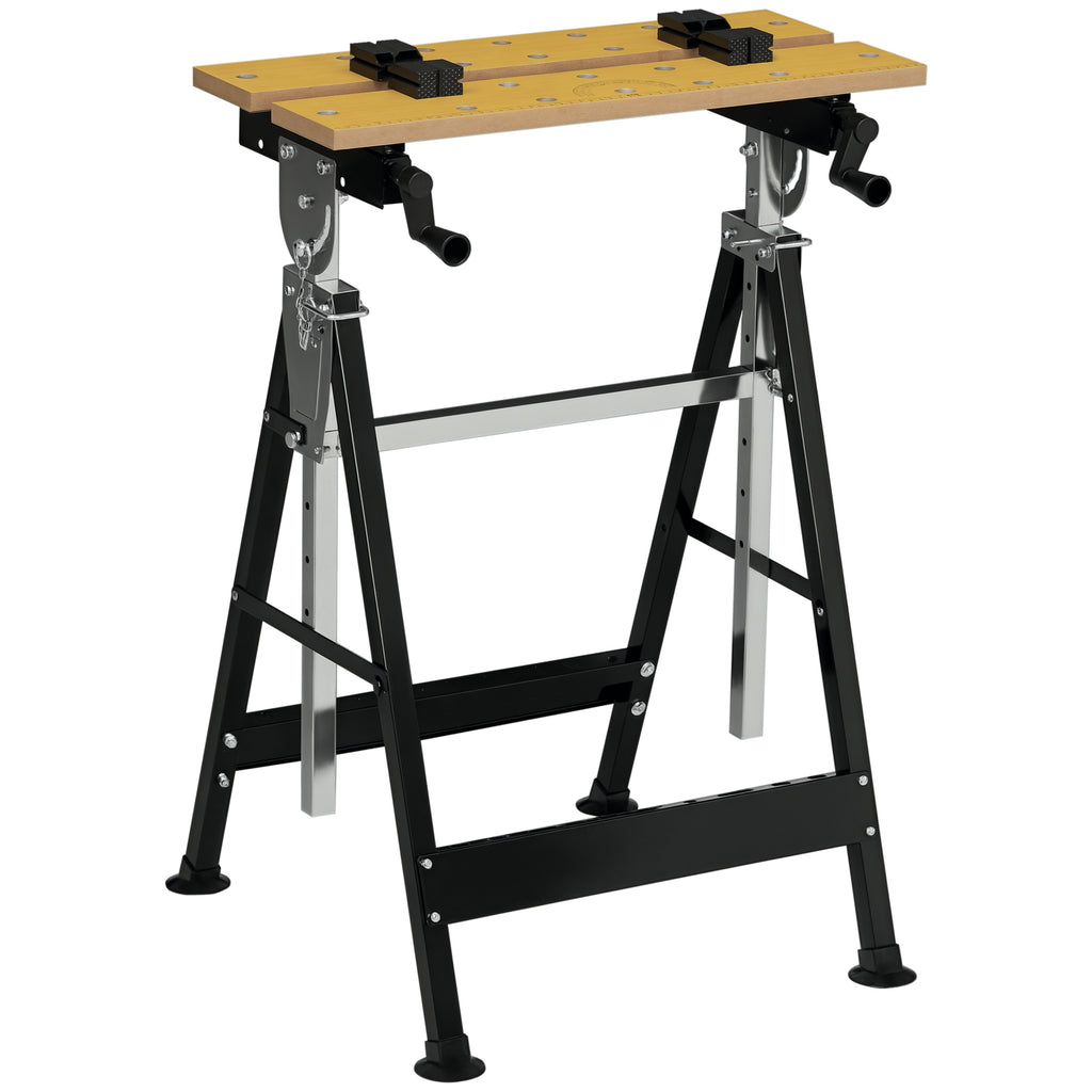 Portable Work Bench, Workshop Tool Stand with 6-Level Height Adjustable Work Table, Carpenter Saw Table with 4 Clamps, Steel Frame, 220lbs Capacity