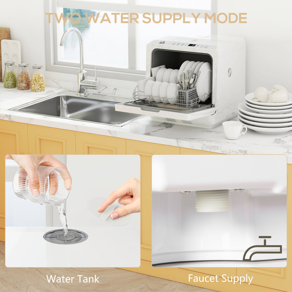 Portable Dishwasher, Counter Dishwasher with 4 Place Settings, 5 Washing Programs, Air-Dry Function, 6L Water Tank