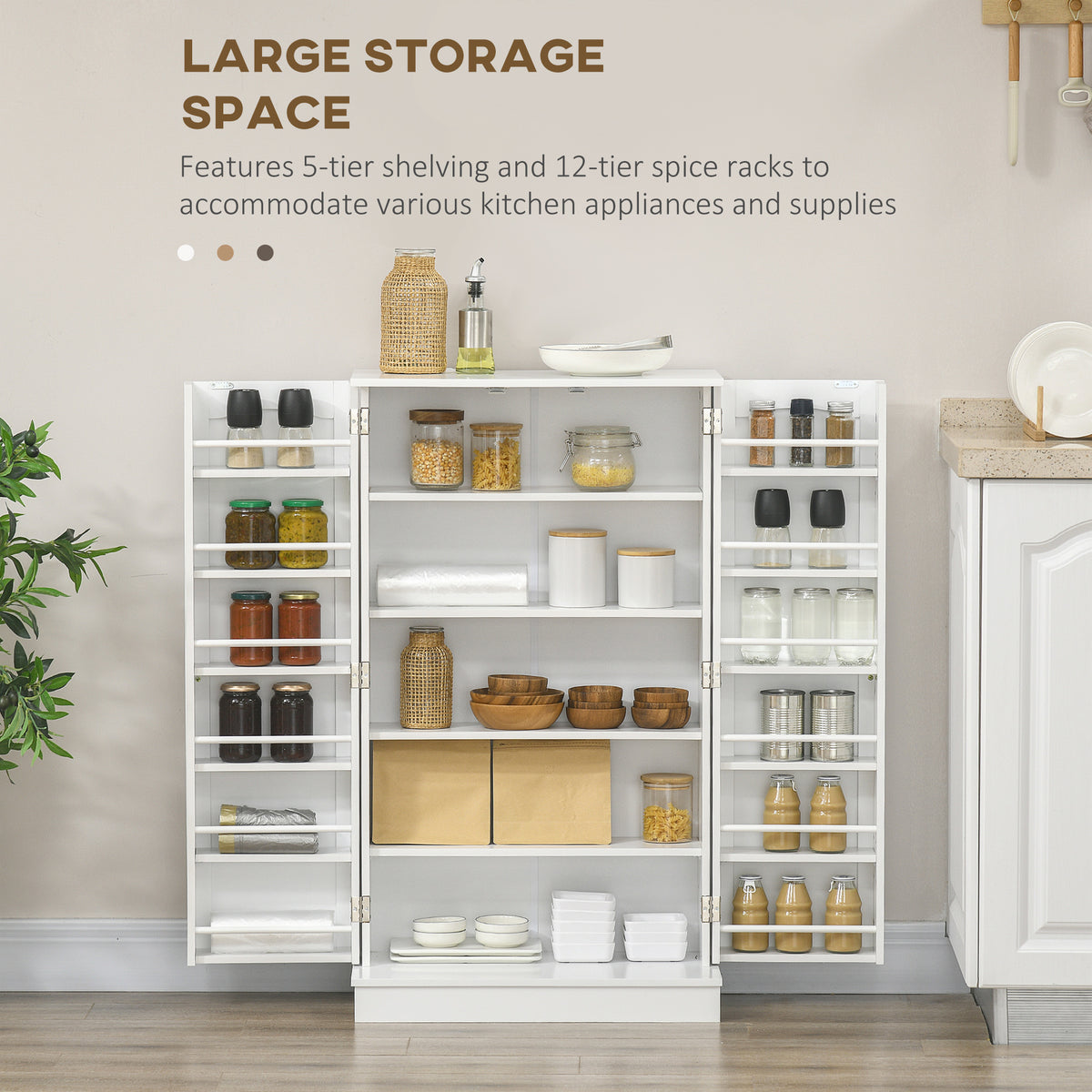 Freestanding Pantry Cabinet 41 Inch Kitchen Pantry with Spice Racks and Adjustable Shelves for Home Use, White