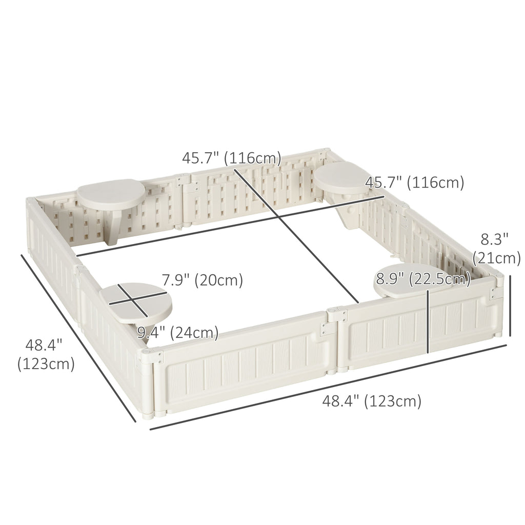 Kids Outdoor Sandbox with Canopy, Bottom Fabric Liner, Cream White