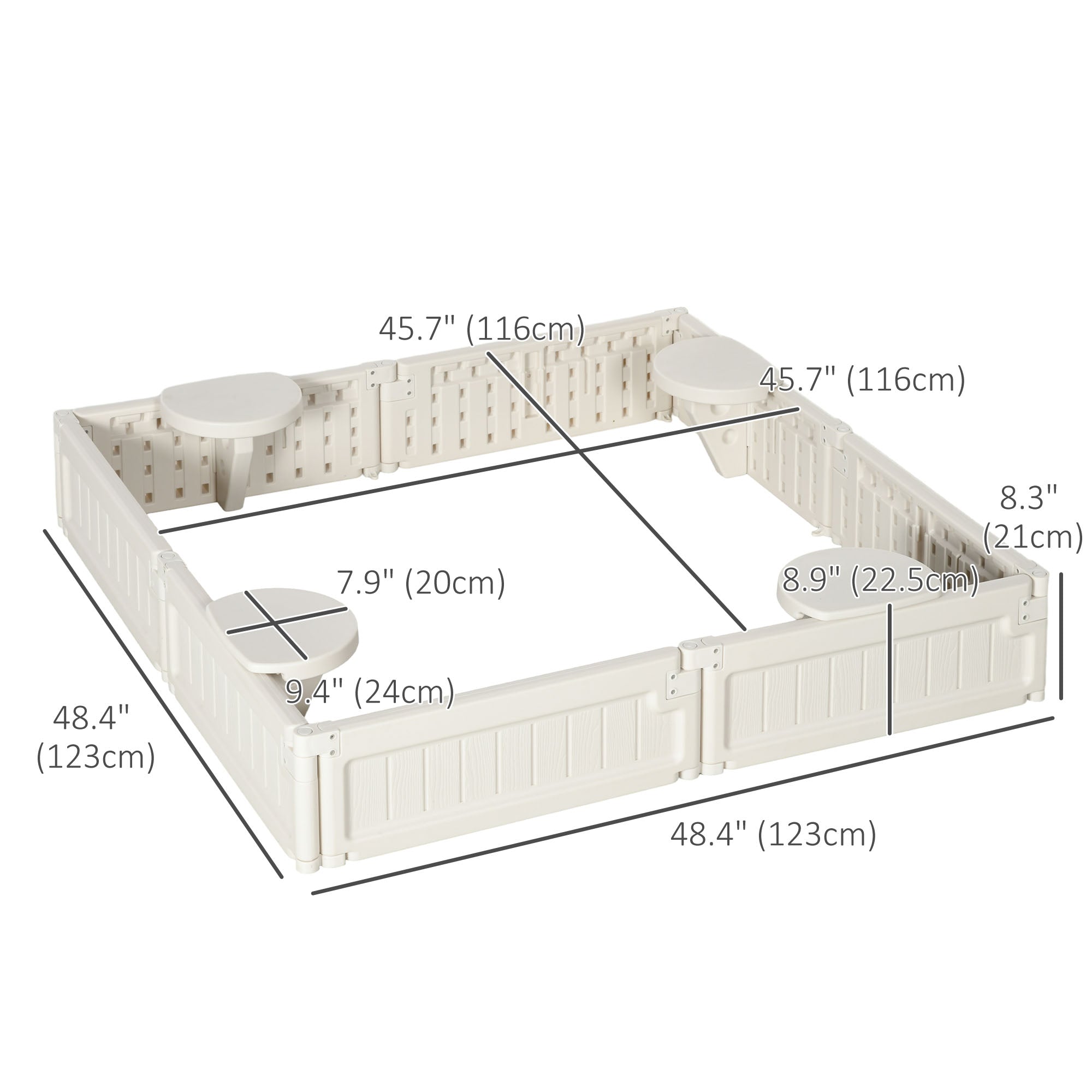 Kids Outdoor Sandbox with Canopy, Bottom Fabric Liner, Cream White