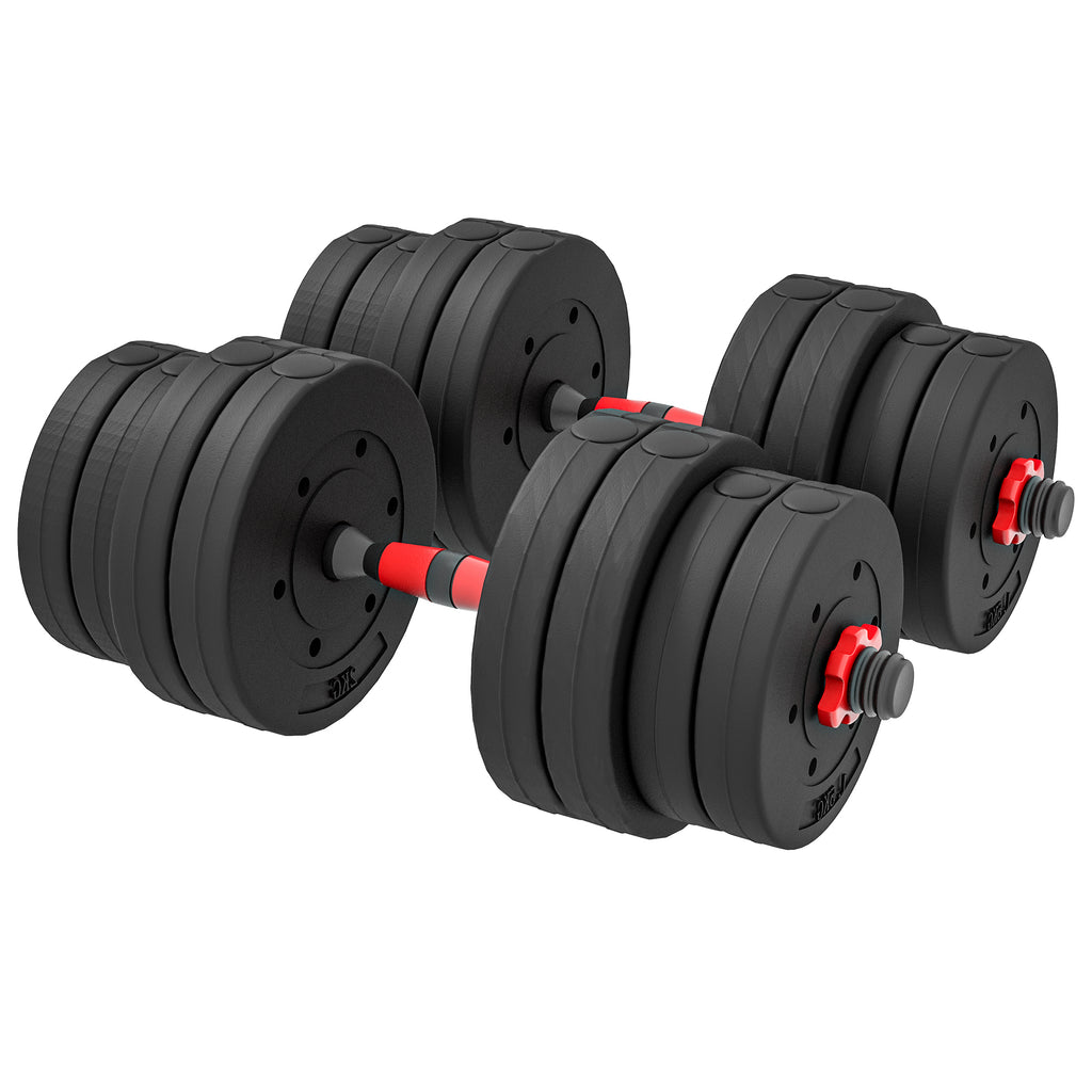 Soozier 44lbs 2-in-1 Adjustable Dumbbells Weight Set, Dumbbell Hand Weights Barbell for Body Fitness, Lifting Training for Home, Office, Gym, Black and Red