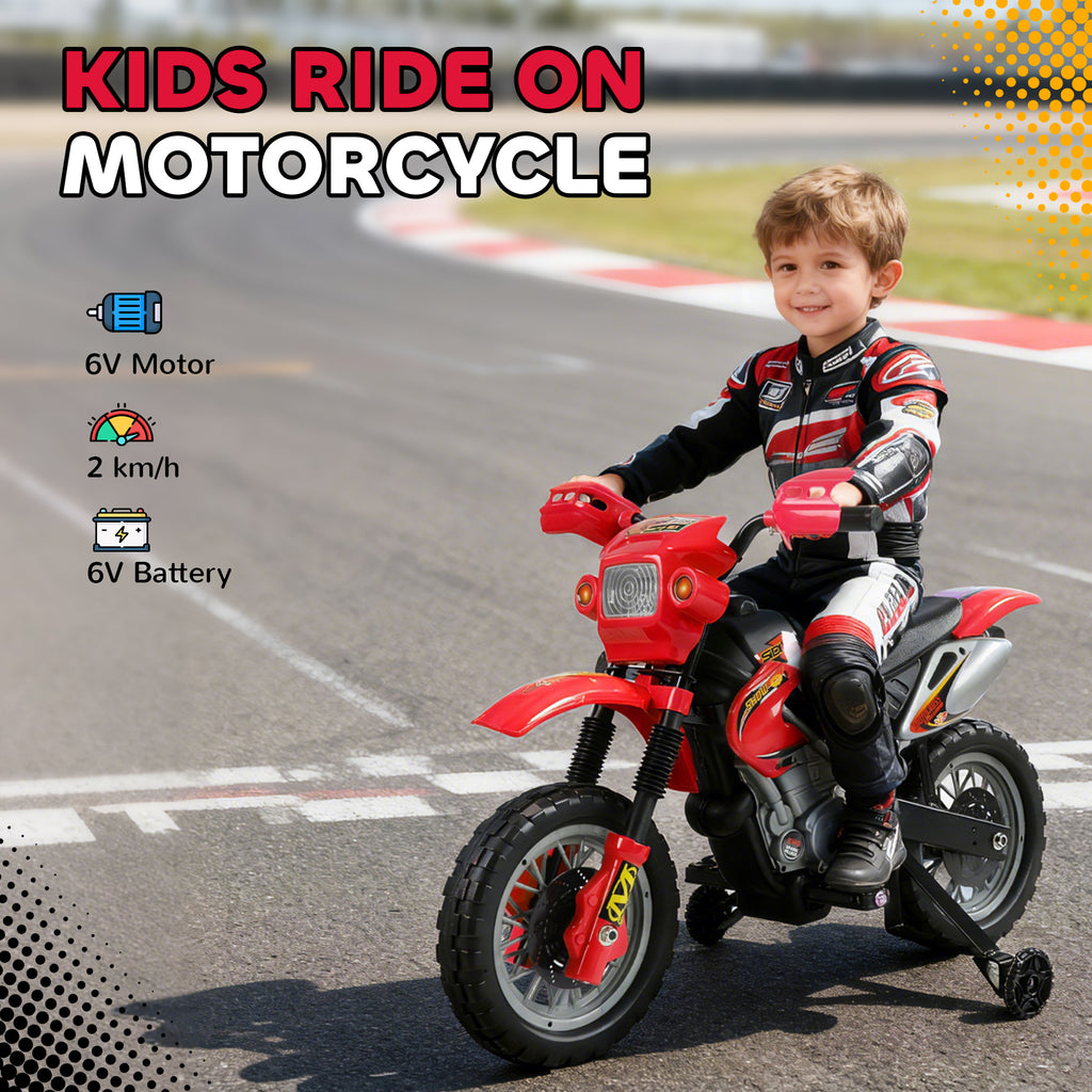 Aosom 6V Kid Electric Ride On Motorcycle Powered Dirt Bike Battery Scooter For 3-6 Year Old Kids Toddlers W/ Training Wheels Red