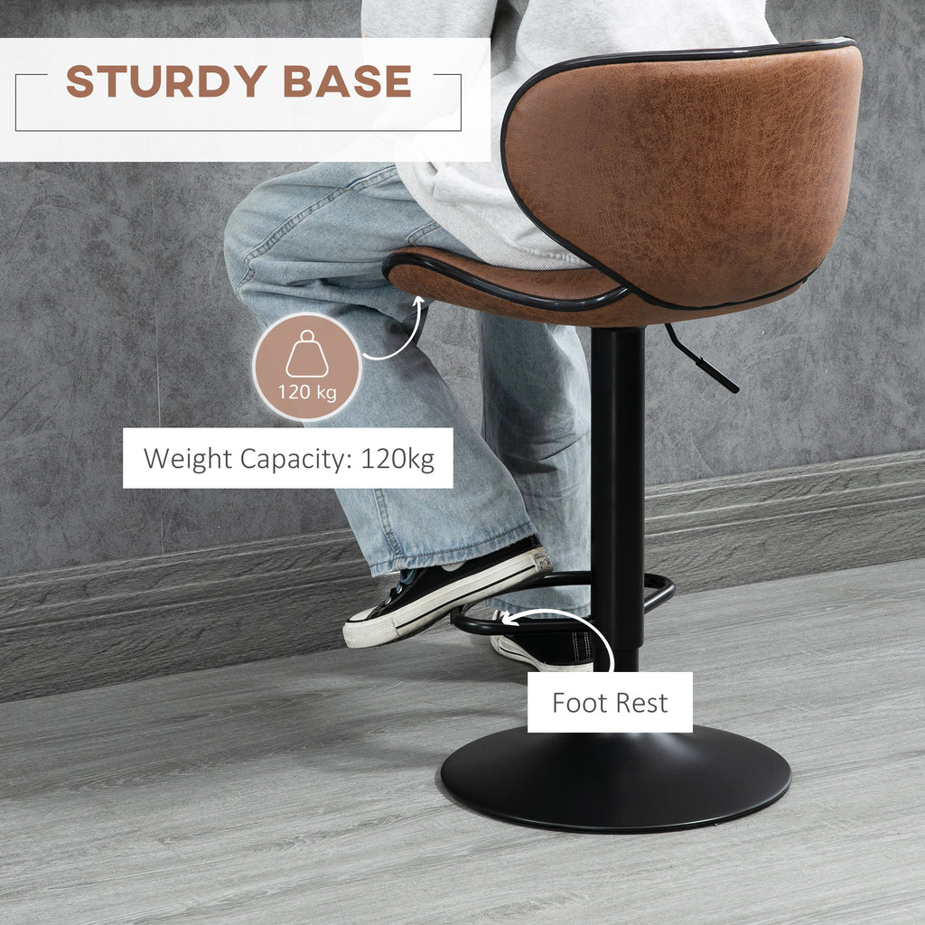 Vintage Set of 2 Microfiber Cloth Adjustable Bar Height Stools with Swivel Seat, Brown