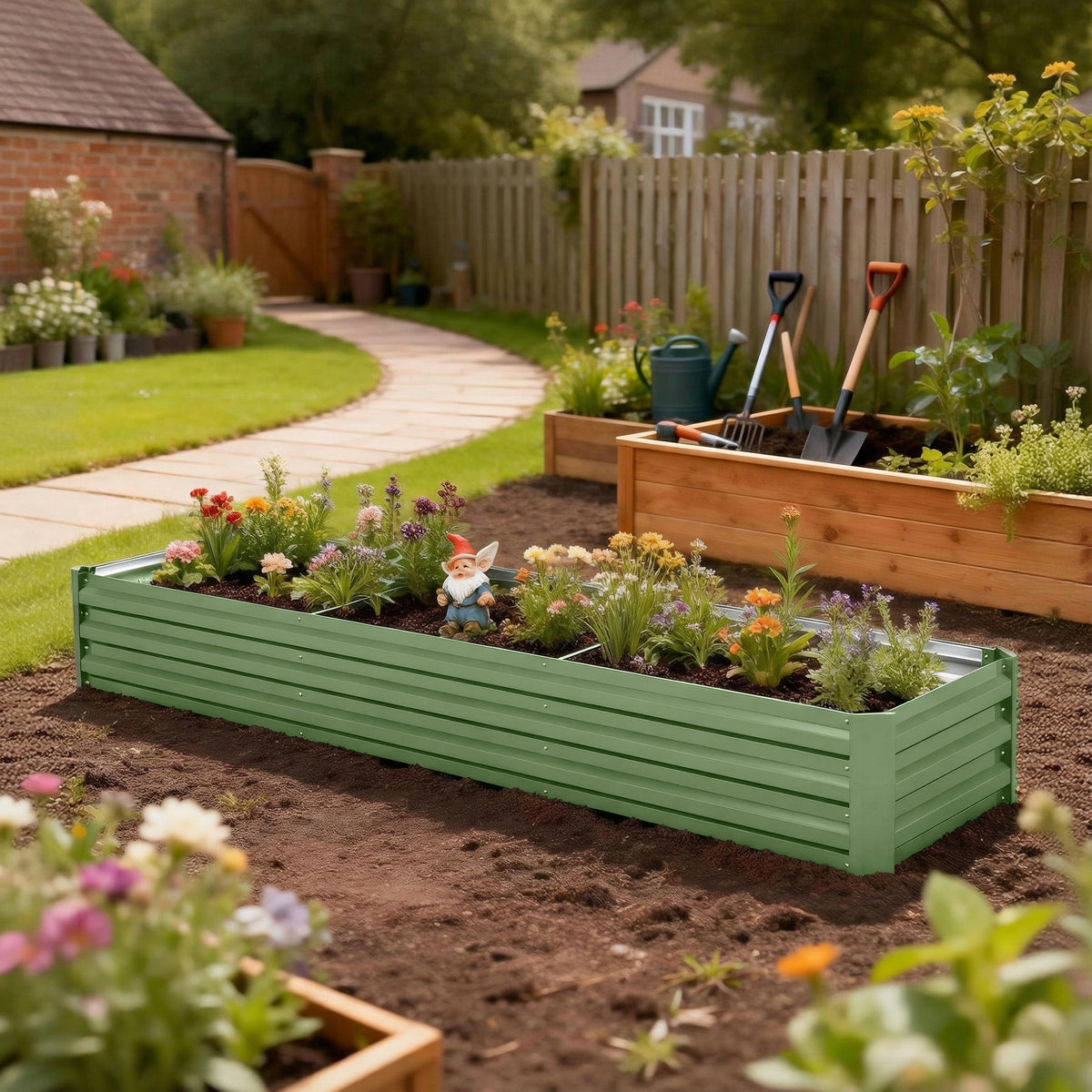 8'x2'x1' Galvanized Raised Bed, Large Elevated Planter Box for Growing Flowers, Herbs and Vegetables, Light Grey