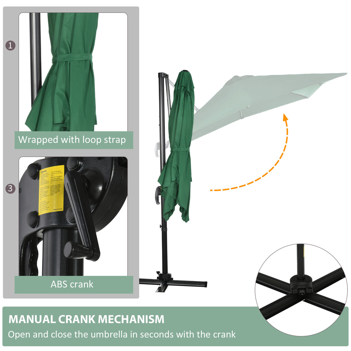 8' x 8' Square Cantilever Umbrella with 360° Rotation, Aluminum Outdoor Cantilever Market Parasol with Crank & Tilt, Garden Sun Canopy Shelter with Cross Base, Green